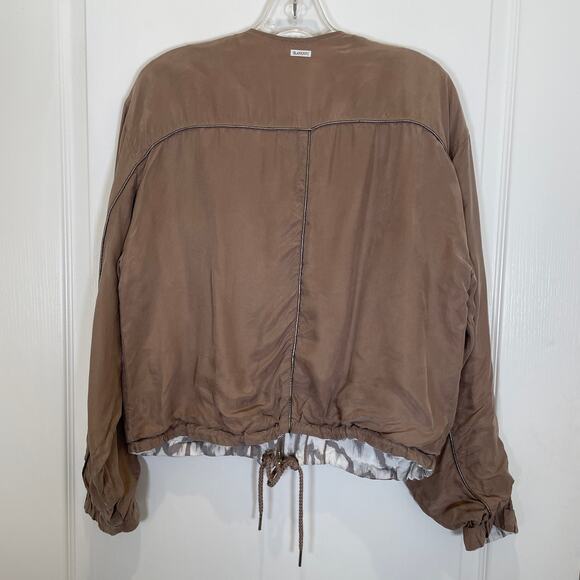 Blank NYC Reversible Bomber Jacket Taupe White Lyocell Zip Pockets M - Picture 6 of 9